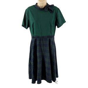 Retro Stage Plaid Dress in Green and Navy